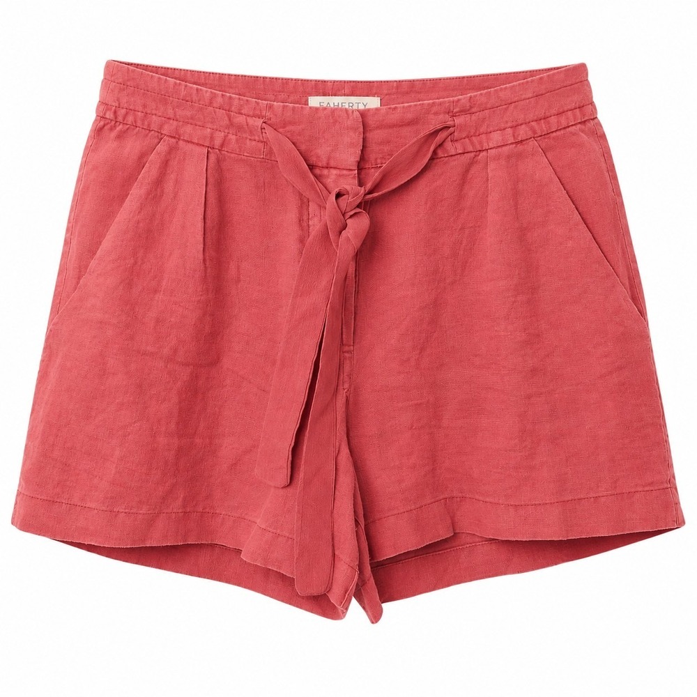 ARTISAN NY 100% Linen High-Rise Short Sz 2 Tomato Red Belted Coastal Beach Vacay